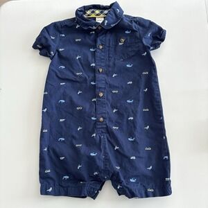 Carters Baby Boys Romper Size 24 Months Navy Blue 100% Cotton Collared One Piece